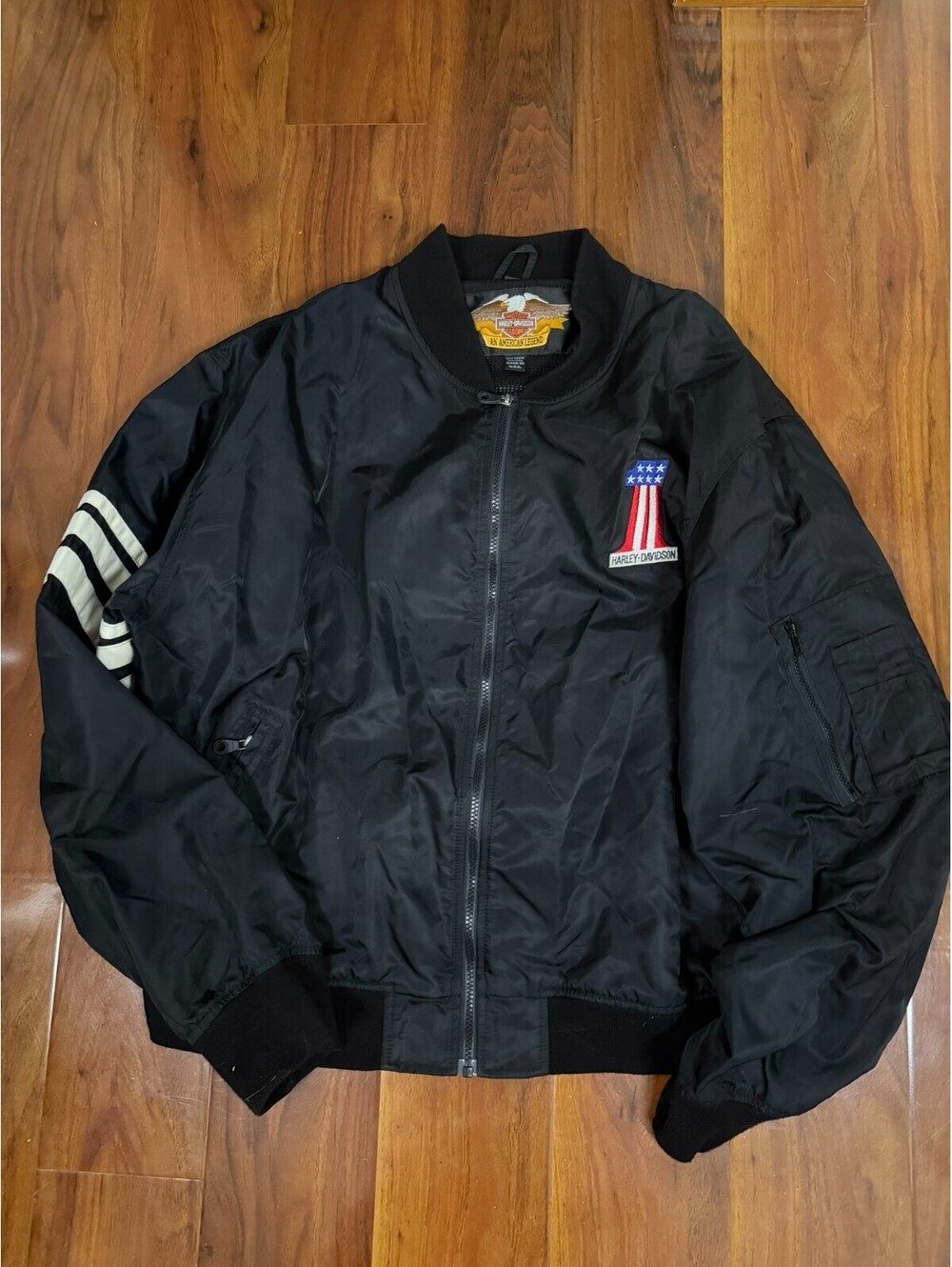 VTG Harley Davidson Motorcycle Men's Black Bomber Jacket Size 2XL USA Nylon 2004